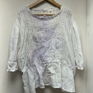 White Lace Detail Peasant Cottagecore Blouse